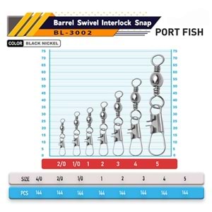 PORTFISH BL3002 NO: 1 (9) KİLİTLİ KLİPSLİ FIRDÖNDÜ 144 PCS