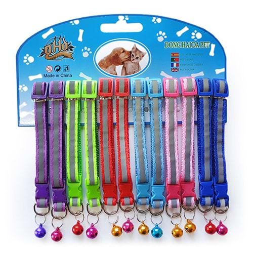 D-PETS NEON ZİLLİ KEDİ BOYUN TASMASI 12Lİ KARTELA