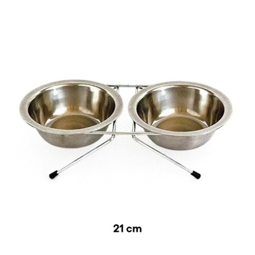 D-PETS İKİLİ METAL MAMA KABI 21 CM