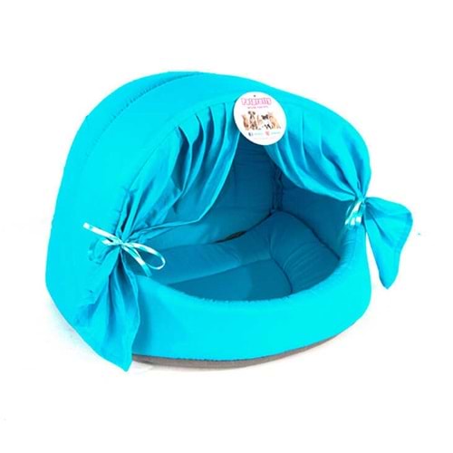 PETPRETTY VP-1554 PERDELİ KUMAŞ KEDİ YATAĞI MAVİ