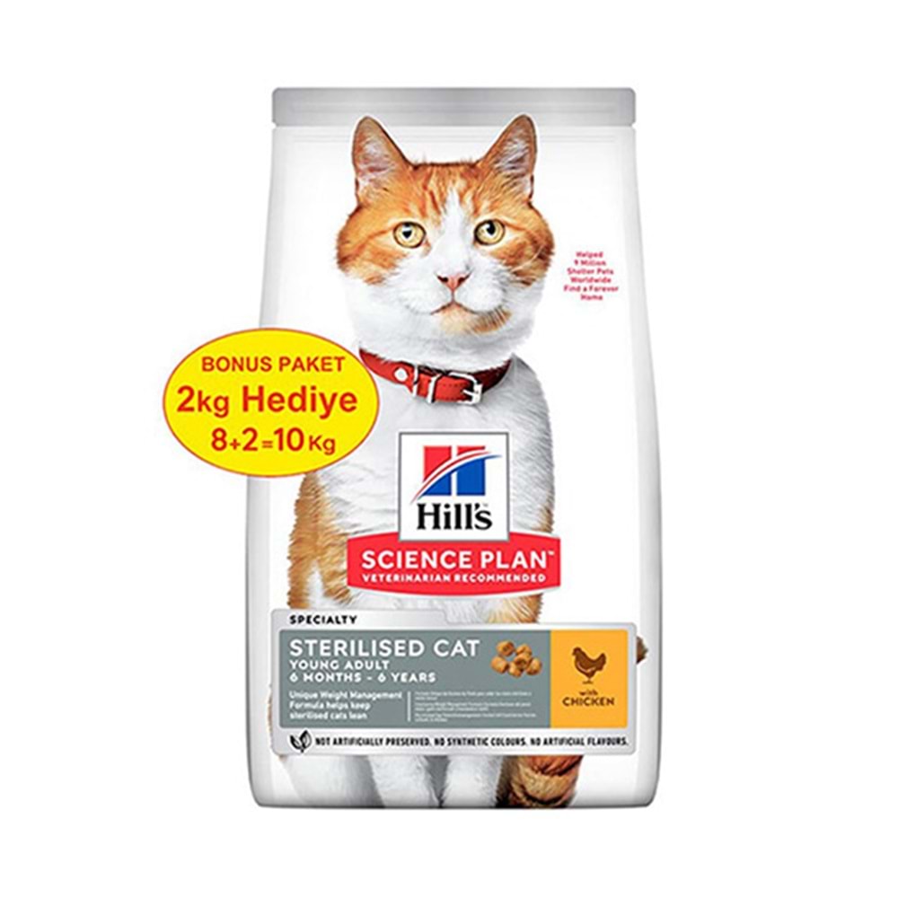 HİLLS 10 KG YOUNG TAVUKLU KISIRLAŞTIRILMIŞ KEDİ MAMASI 8+2 KG
