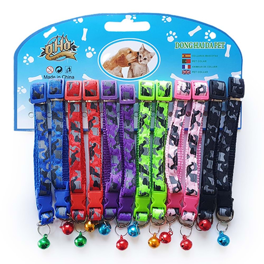 D-PETS KAMUFLAJ DESEN KEDİ BOYUN TASMASI 12Lİ KARTELA