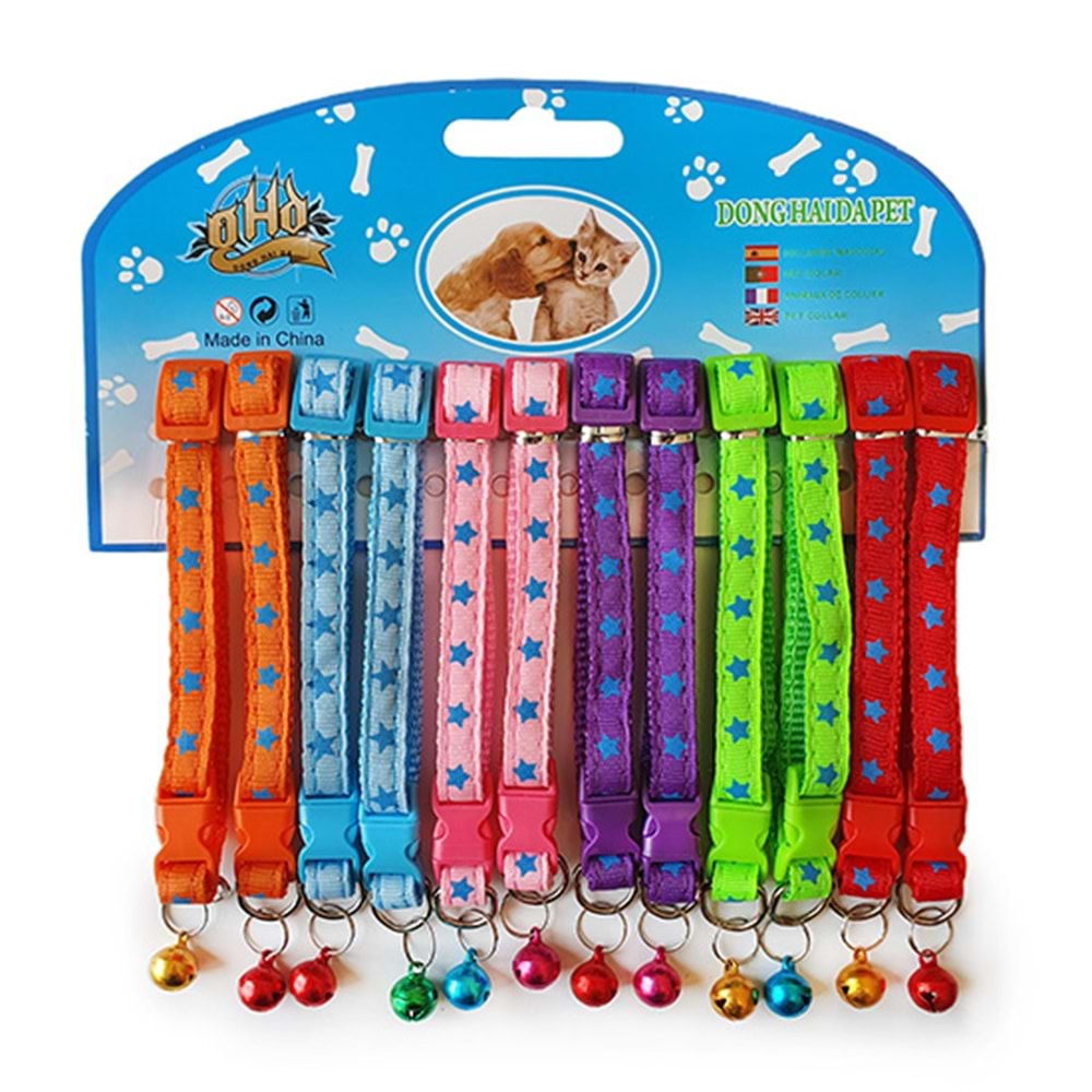 D-PETS YILDIZ DESEN KEDİ BOYUN TASMASI 12 Lİ KARTELA