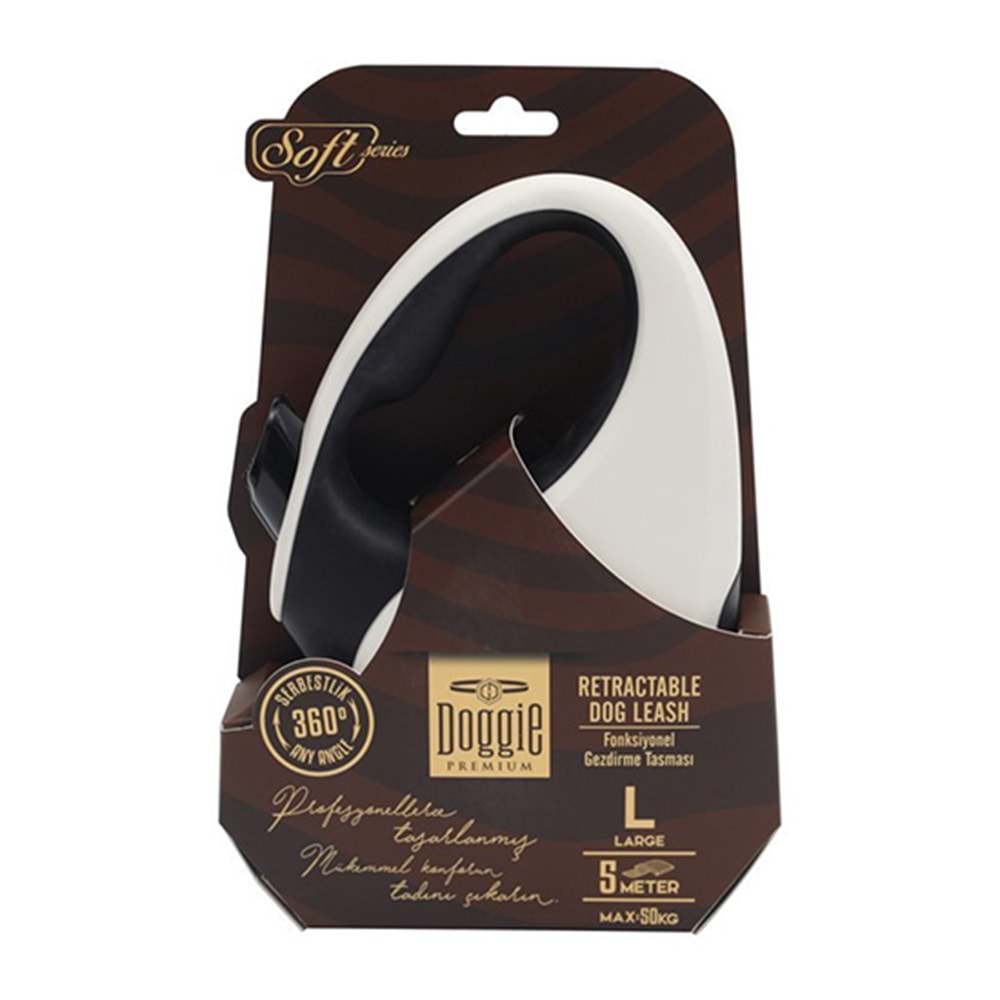 DOGGİE OTOMATİK UZATMA TASMASI SOFT SERİ BEYAZ 50KG/5MT