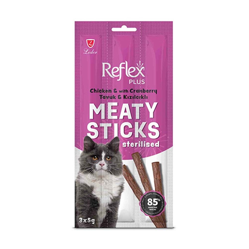 REFLEX PLUS TAVUKLU VE KIZILCIKLI ÇUBUK KISIR KEDİ ÇUBUK ÖDÜL 3*5 GR